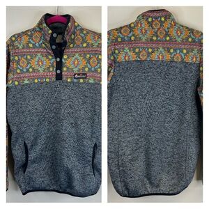 Simply Southern M/L Womens Novelty Print AztecGray and Multicolor Zip Up Sweater